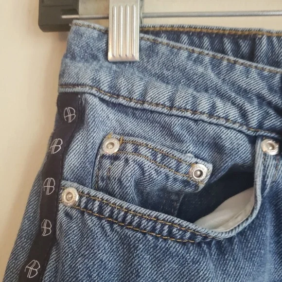 Anine Bing "Bing" Logo Ribbon Side Striped Denim Jeans - Picture 4 of 8